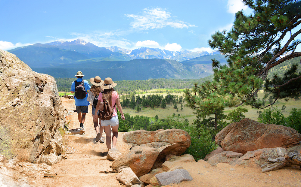 family hiking in Rocky Mountain State Park